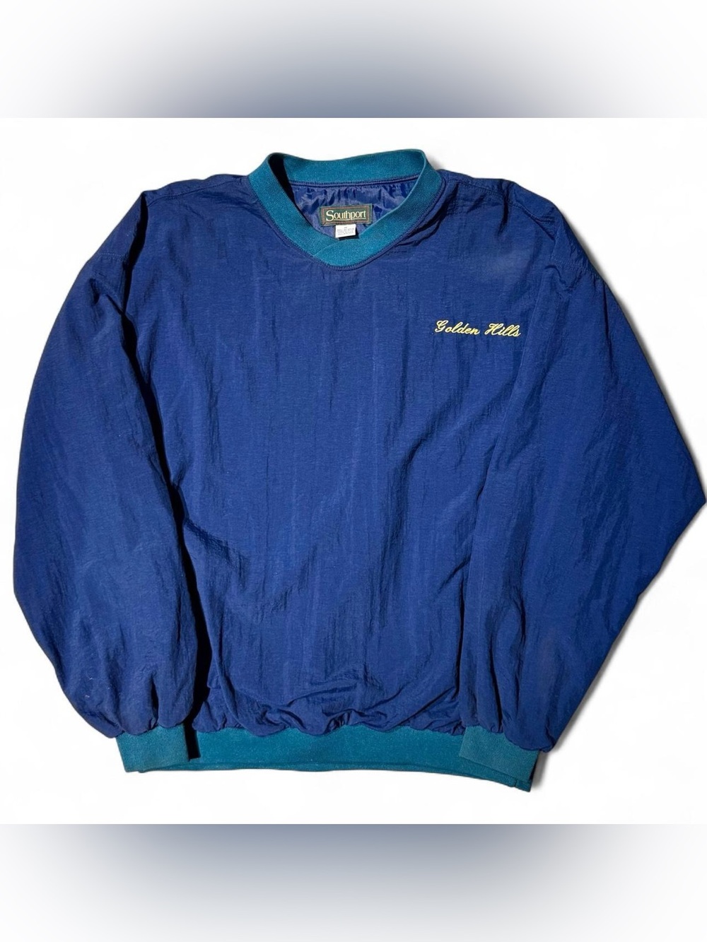 VINTAGE SOUTHPORT GOLDEN HILLS BLUE AND TEAL WINDBREAKER GOLF-WEAR XL
